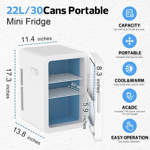 Miniatura 4 de advwin Mini Refrigerador de 22L para Dormitorio, 30 Latas Enfriador y Calentador Portátil Refrigeradores Compactos con Alimentación CA/CC