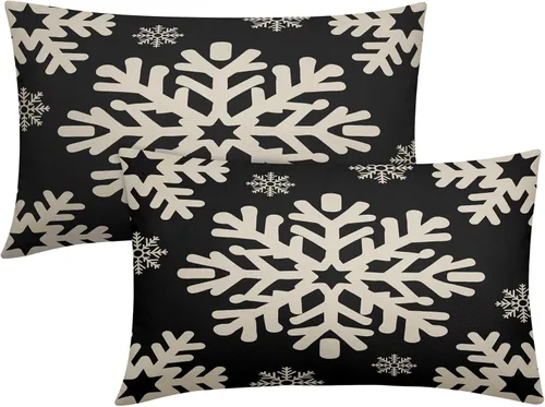 Miniatura 39 de Fundas de almohada decorativas de Navidad negras 40x40 cm con copos de nieve blancos de Navidad, juego de 2, temática rústica de invierno