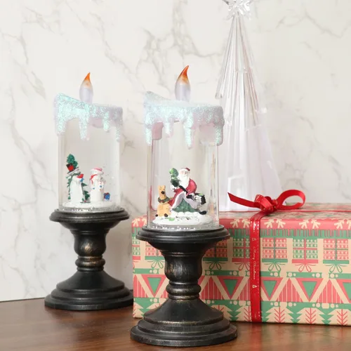 Miniatura 6 de Eldnacele Velas de Globo de Nieve de Halloween Lámpara Iluminada, Operada con Batería Vela Giratoria Espeluznante de Tornado de Agua Brillante Sin