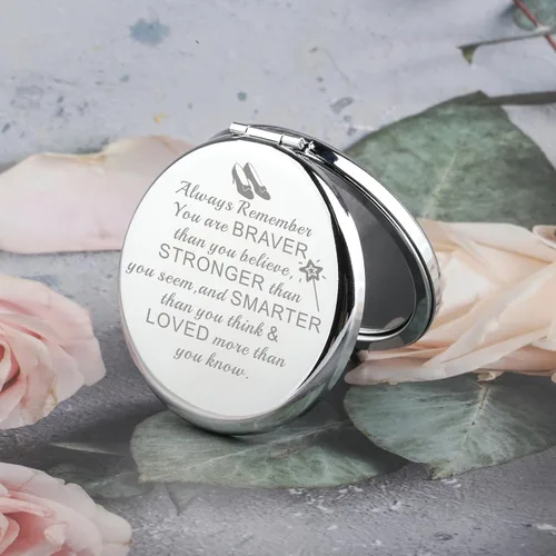 Miniatura 5 de BAUNA Always Remember You are Braver Than You Believe - Espejo de maquillaje de bolsillo inspirador para mujer (color acero con espejo en ancho)