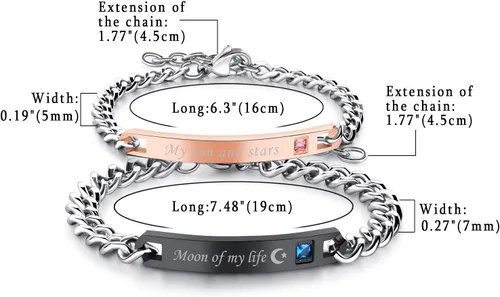 Miniatura 3 de OIDEA 2pcs Stainless Steel Cubic Zirconia His Queen Her King Bracelets,Romantic Keep Me in Your Heart,CZ Love Charm Bangle Braclets for Valentines