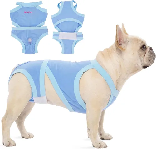 Miniatura 8 de PUMYPOREITY Pantalones de bulldog francés para perro, hechos para cuerpo corto y pecho ancho, solución reutilizable lavable para marcado, Azul
