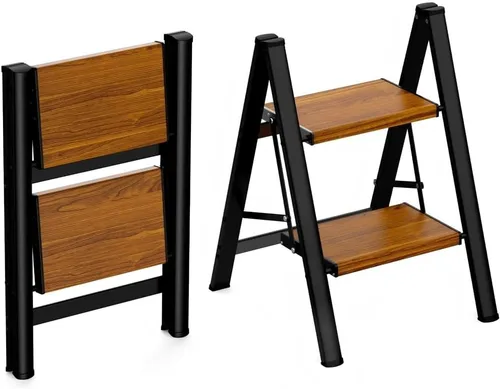 Miniatura 12 de HBTower Escalera de escalón, taburete plegable, taburete portátil de acero resistente para adultos con pedales anchos antideslizantes para el hogar