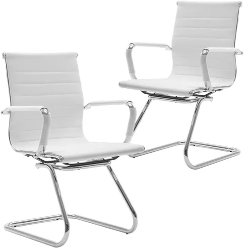 Juego de 2 sillas para sala de conferencias, sillas de sala de espera con brazos, sillas de recepción de piel sintética sin ruedas, sillas de Blanco