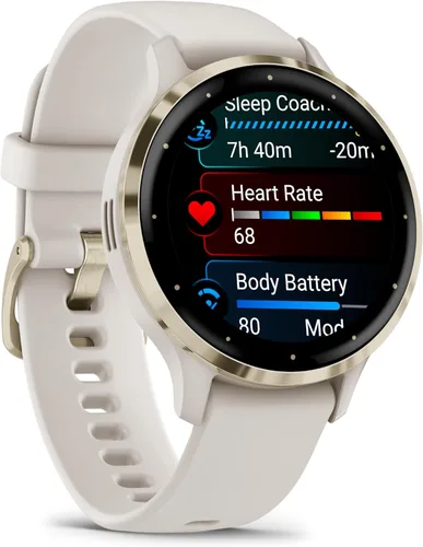Miniatura 2 de Garmin Venu 3S Advanced Fitness and Health Tracker Smartwatch - Reloj inteligente de acero inoxidable dorado suave con caja marfil y banda
