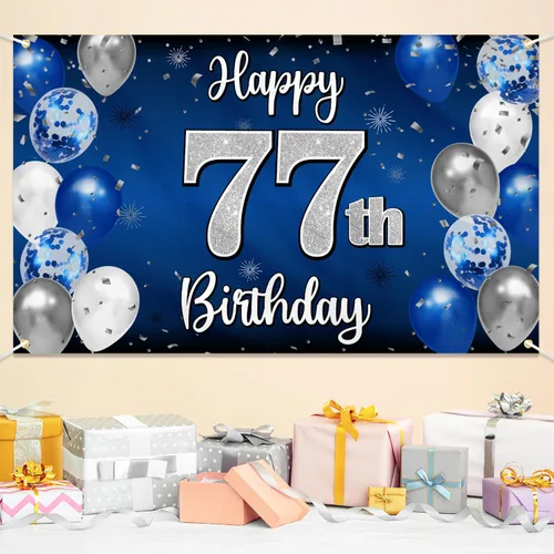 Miniatura 256 de Decoración de feliz cumpleaños 35, globo azul y plateado de 35 años, cartel grande de telón de fondo de cumpleaños, suministros para fiesta de 35th