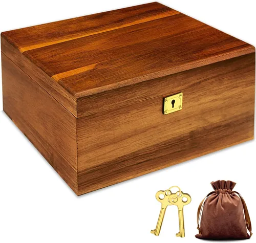 Miniatura 10 de MFLUEEWR Caja Grande de Madera con Tapa con Bisagras con Cerradura de Combinación, Caja de Almacenamiento de Madera Cofre Decorativo con Cerradura