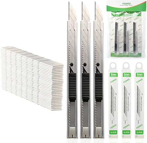 FOSHIO Cuchillo utilitario retráctil con cuchilla de 30 grados desmontable de 9 mm, cortador de caja, cuchilla para corte de vinilo y papel de