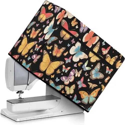 Miniatura 17 de Funda para máquina de coser de mariposas y flores con prácticos bolsillos, funda protectora con asa, para la mayoría de máquinas de coser estándar