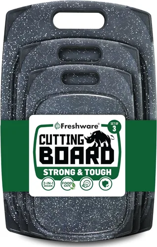 Miniatura 10 de Freshware Tablas de cortar para cocina, paquete de 3 tablas de cortar con diferentes tamaños, ranuras para jugos y asas antideslizantes, reversible