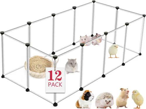 Miniatura 8 de Corral para animales pequeños de 20 paneles, corral para mascotas de 48" x 24" x 16" con alfombrilla impermeable, jaula C&C para conejillos de Negro