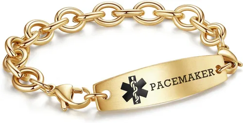 Miniatura 10 de LinnaLove Pulseras de identificación médica intercambiables Cadena de cable de acero inoxidable pulseras de alerta médica personalizables