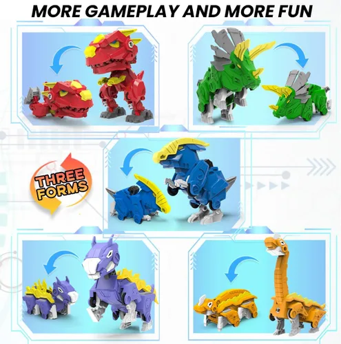 Miniatura 4 de Wenbeier - Juguetes de robot dinosaurio 5-en-1 transformables que incluyen 5 figuras de acción de dinosaurio - Construye y combina en un guerrero
