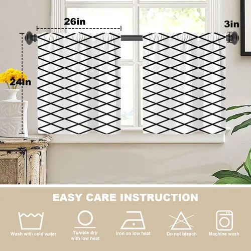 Miniatura 5 de Cortinas opacas de poliéster multicapa para cafetería, con diseño de diamantes, 2 unidades, 26 x 24 pulgadas