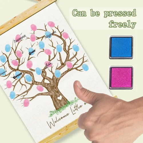 Miniatura 4 de QZCYU Libros de invitados de lienzo con huellas dactilares para revelación de género, decoraciones de baby shower, decoración de fiesta