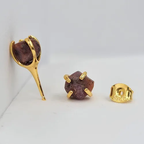 Miniatura 22 de Aretes de piedra preciosa natural en bruto con oro amarillo sobre plata de ley 925, 6 a 0.276 in, regalo de piedra de nacimiento de calidad genuina