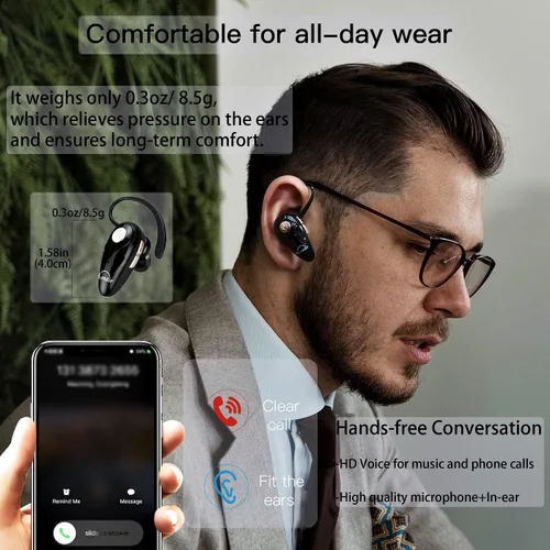 Miniatura 8 de Kendir Auricular Bluetooth, V5.0 Ultraligero Inalámbrico Auricular Teléfono Celular con Micrófono Auricular Control de Volumen, Auriculares Manos