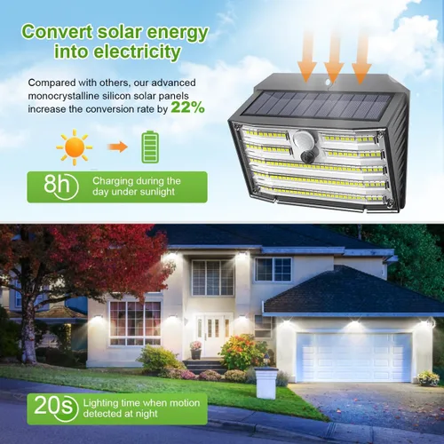 Miniatura 3 de CLAONER Luces solares para exteriores [126 LED], luces inalámbricas con sensor de movimiento, luces de seguridad impermeables IP65, 3 modos, ángulo