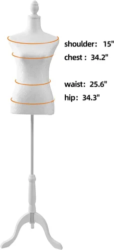 Miniatura 4 de Torso de maniquí hembra ajustable con base de trípode para exhibición (blanco)