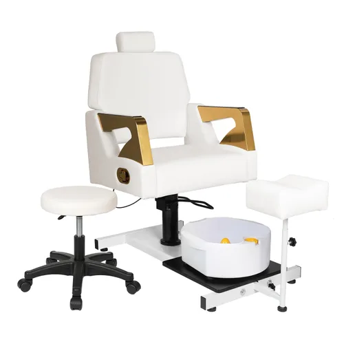 Miniatura 9 de Silla de pedicura giratoria de 360° con taburete y baño de pies de masaje, estación de pedicura hidráulica de altura ajustable sin plomería