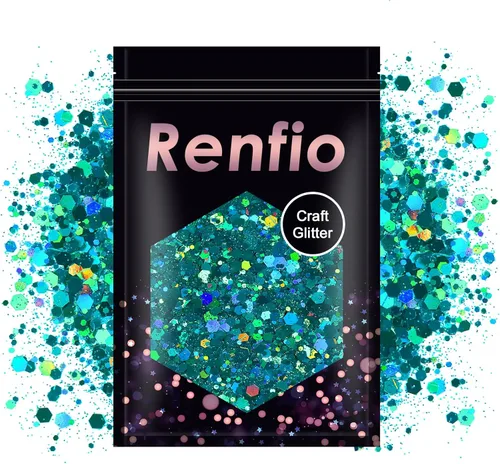 Miniatura 18 de Renfio Purpurina gruesa blanca perla, 3.5 onzas (3.53 oz) de escamas metálicas de PET mixtas de polvo fino, purpurina facial para manualidades