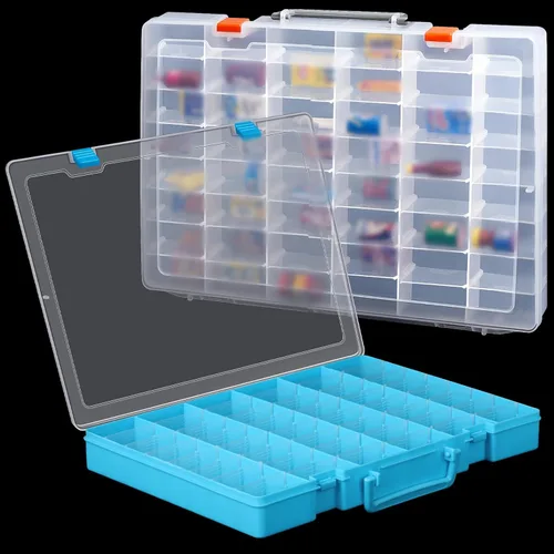Miniatura 14 de Juexica 2 piezas Caja organizadora de almacenamiento de joyería de plástico grande con 48 rejillas, caja de aparejos, contenedor organizador