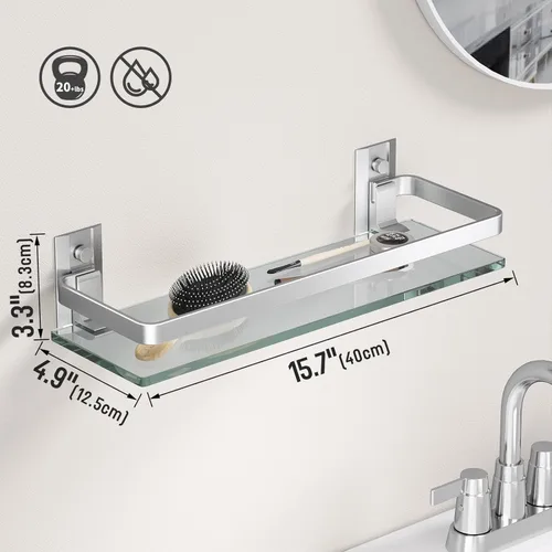 Miniatura 3 de Danpoo Estante de pared de vidrio templado transparente, organizador de pared para baño, cocina (plata mate)