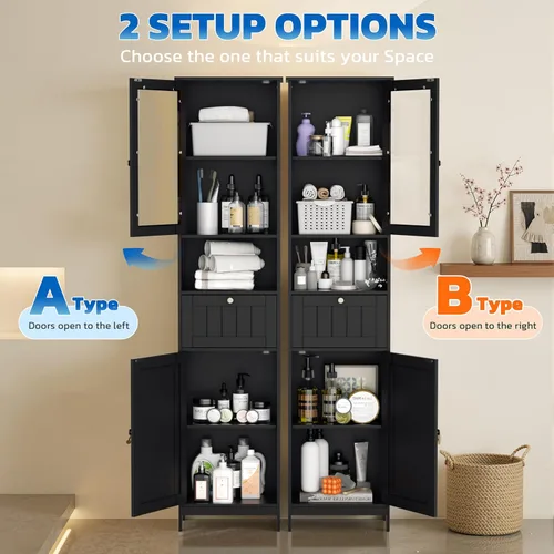 Miniatura 4 de INTERGREAT 67" Tall Bathroom Cabinet, Storage Cabinet with 2 Doors & 1 Drawer, Bathroom Storage Cabinets with Adjustable Shelves, for Living Room