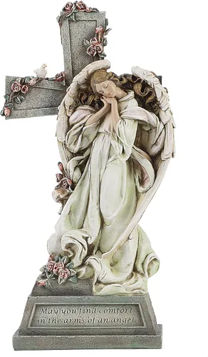 Joseph's Studio by Roman, ángel de 14.75 pulgadas de alto con cruz conmemorativa estatua de jardín, decoración religiosa para exteriores