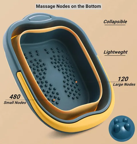 Miniatura 5 de Tina de baño plegable para pies y spa para niñas y mujeres, cubeta inflable para remojar pies con asa y punto de acupuntura para masaje de pies, rosa