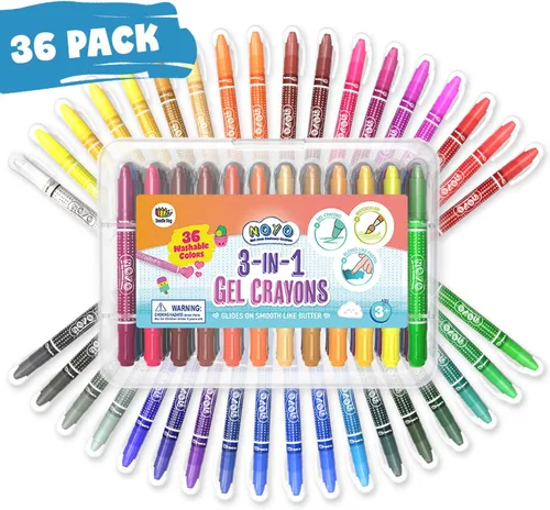 DOODLE HOG Crayones lavables de 36 colores, para niños y niños pequeños, acuarela, no tóxico, 3 en 1, para niños de 4 a 8 años