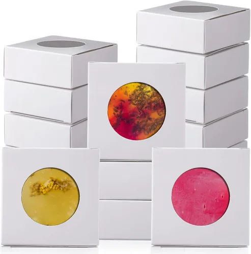 Miniatura 7 de TaoBary 100 Cajas de Jabón para Caseros, Cajas Pequeñas de Papel para Embalaje de Regalo de 3 x 3 x 1.2 Pulgadas con Ventana, Envoltorios de Regalo