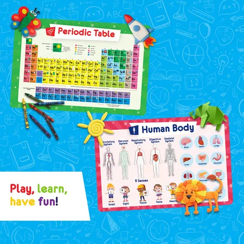 Miniatura 4 de Simply Magic 5 manteles individuales para niños, antideslizantes, lavables y reutilizables, manteles individuales educativos: Mapas del mundo