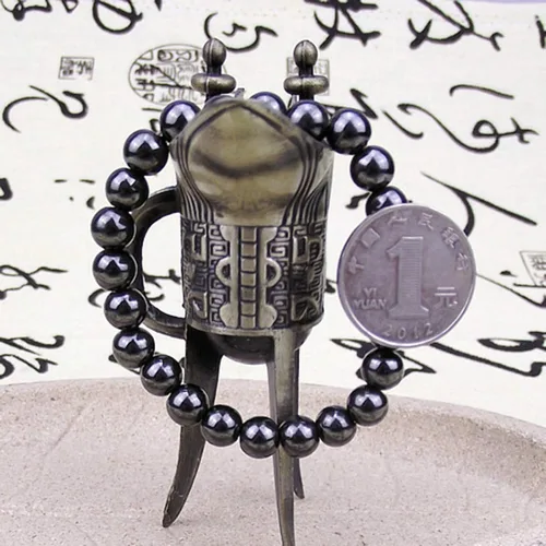 Miniatura 6 de Pulseras de cuentas para mujer Pulsera de piedra magnética redonda negra de moda unisex para el cuidado de la salud