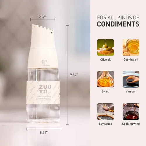 Miniatura 3 de Dispensador de Aceite de Oliva Zuutii, Envase de Aceite sin Goteo para Cocina. Dispensador de Vinagre, Botella de Vidrio para Cocina, 500ML, Crema