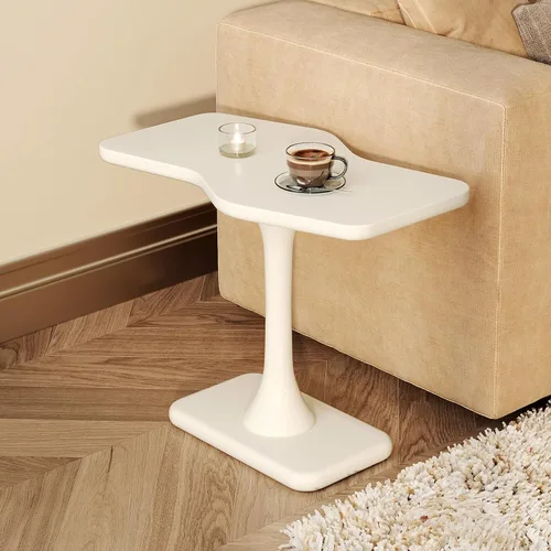 Miniatura 3 de Guyii Mesa auxiliar blanca pequeña para sofá, mesa curvada para sala de estar, dormitorio