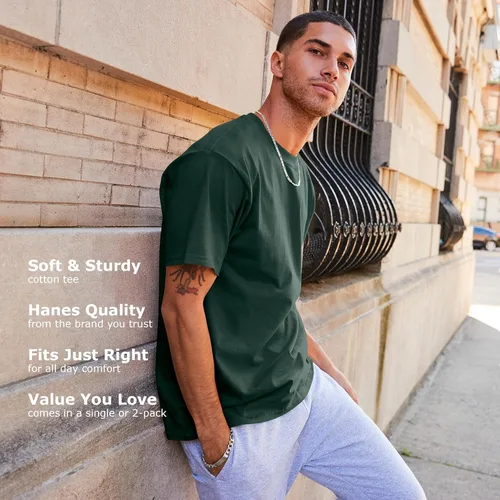 Miniatura 5 de Hanes Beefy-T Camiseta para hombre, camiseta de algodón pesado, paquete de 1 o 2, tallas grandes y altas disponibles
