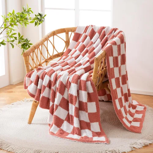 Miniatura 5 de YIRUIO Manta de ajedrez a cuadros, esponjosa, cálida, cómoda, reversible, súper suave y acogedora para decoración del hogar, cama, sofá, sala de Rojo