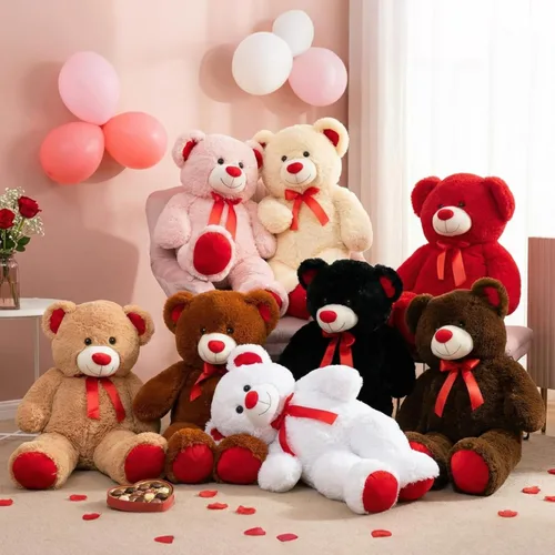 Miniatura 8 de Enorme Oso de Peluche Animal de Peluche Oso de Peluche Gigante con Lazo de Cinta Roja Juguete de Peluche de Día Regalo para Novia y Niños 36 Beige