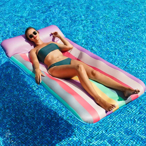 PARENTSWELL Flotador de gran tamaño de 72 x 38 pulgadas, silla de salón extragrande cubierta de tela con reposacabezas, tumbona inflable para
