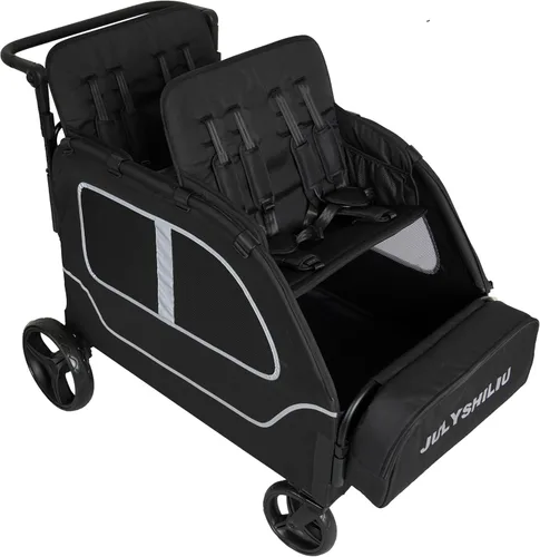 Miniatura 9 de Cochecito grande de 4 plazas, 2, 3, niños pequeños, color negro Car Shaped, Foldable, All Terrain, Removable Canopy, 5 Point Harness, Travel