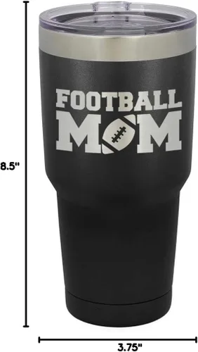 Miniatura 10 de FOOTBALL MOM - Vaso negro de 30 onzas con popote y tapa superior deslizante Taza de viaje de acero inoxidable Comparar con Yeti Rambler