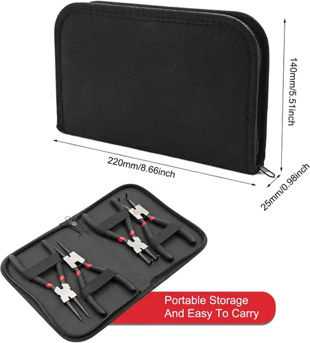 Miniatura 7 de Juego de 4 alicates de anillo a presión de 7 pulgadas con bolsa de almacenamiento, kit de alicates de clip internos/externos resistentes