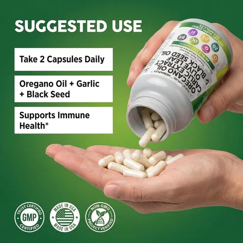 Miniatura 9 de Clean Nutra Aceite de Orégano con Aceite de Semilla Negra Ajo Extracto de Hoja de Olivo - Cápsulas de Aceite de Orégano Apoyo Inmunológico
