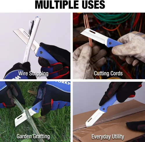 Miniatura 6 de WORKPRO Cúter, cuchillo de bolsillo plegable para electricista con filo liso de acero inoxidable para pelado de cables para electricistas