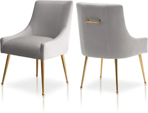 Miniatura 29 de Sillas de comedor modernas, sillas de comedor tapizadas en terciopelo con patas doradas, juego de 2 sillas de acento con capitoné para sala de Beige