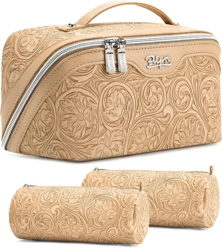 Miniatura 10 de BOYATU Bolsas de maquillaje de viaje Bolsa organizadora de cosméticos: Juego de 3 bolsas de maquillaje de gran capacidad, bolsas de aseo de piel