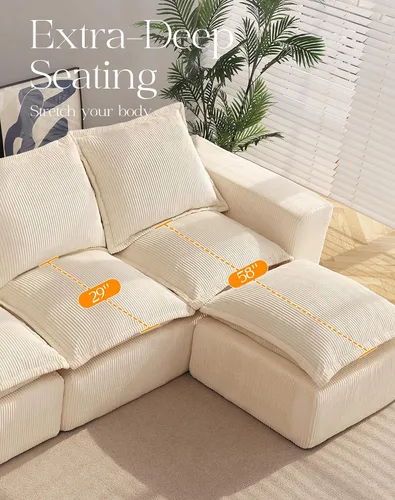Miniatura 5 de Cómodo sofá Cloud de 107" con chaise en forma de L y asiento profundo, sofá seccional modular en una caja, sofás tapizados sin estructura para sala