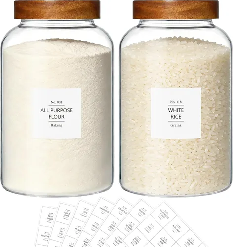 KEYWING Tarros de vidrio grandes de 1 galón con tapa hermética, 2 recipientes de almacenamiento de alimentos de vidrio con tapas, condimentos de