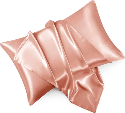 Miniatura 20 de Juego de 2 fundas de almohada de satén negro estándar con cierre de sobre, funda de almohada de seda negra para cabello y piel (20 x 26 pulgadas)